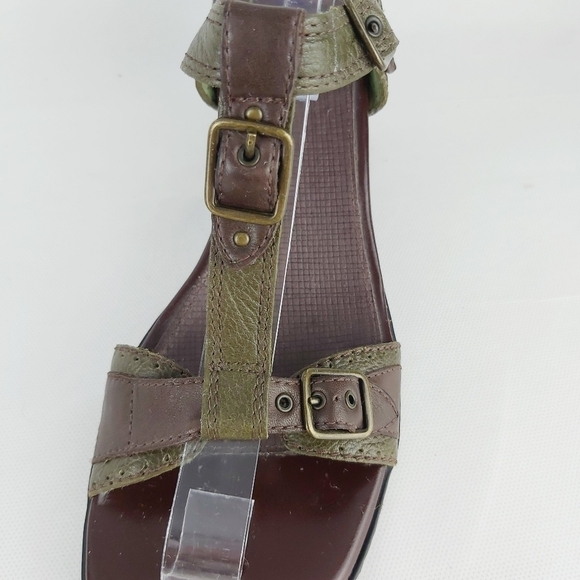 CLARKS INDIGO olive green leather sandals square heel size 8M ajustable … - Picture 3 of 11